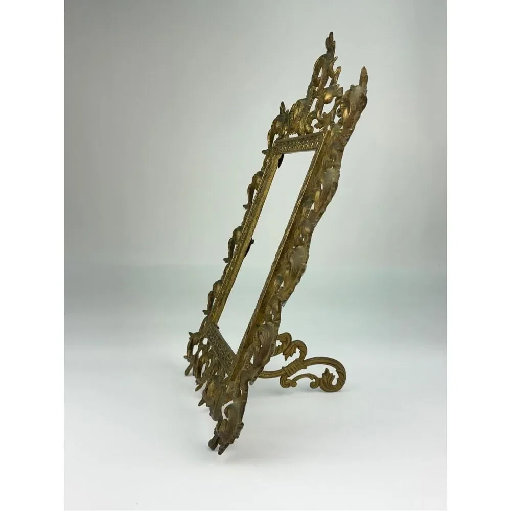Vtg Virginia Metalcrafters Art Nouveau Solid Brass Picture Frame Easel Back Larg